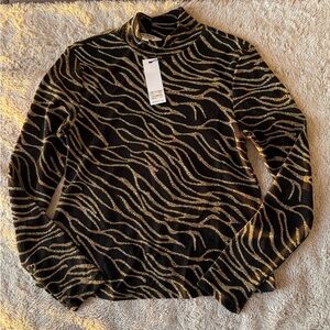 BB Dakota Black and Gold Glitter Sheer mock neck Top